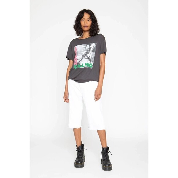 Free People x Sandrine Rose Women Dust WhiteRaw Hem Denim Bermuda Shorts